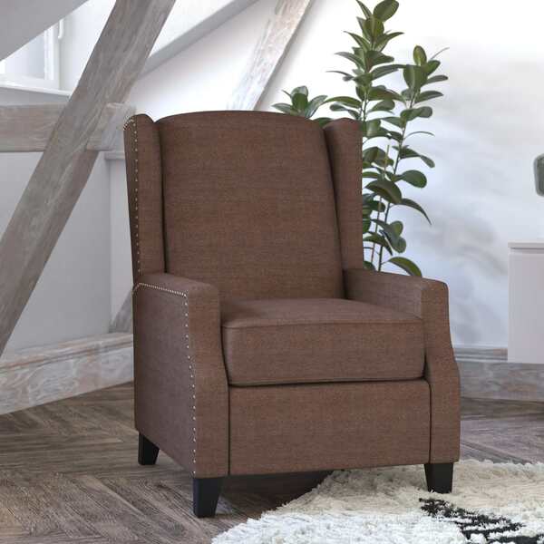 Flash Furniture Prescott Traditional Style Slim Push Back Recliner Chair-Wingback, Brown Polyester, Accent Nail Trim BO-BS7002-1-BR-GG